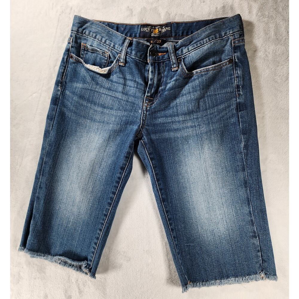 Lucky Brand Women's Blue Denim Bermuda Shorts Size 4/27 Relaxed Fit Cutoff Hem